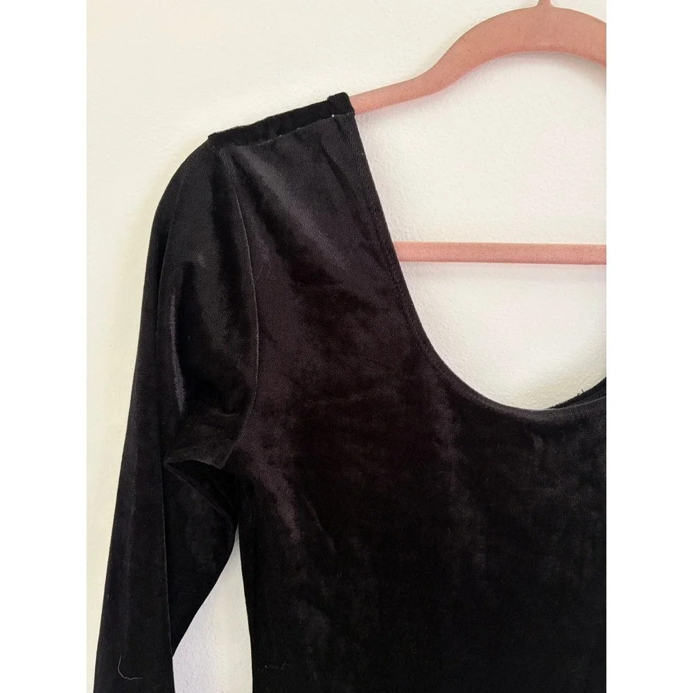 Vintage 90s Black Velvet Catsuit M Bodysuit‎ Jumpsuit Boho Whimsigoth Goth - Picture 3 of 5